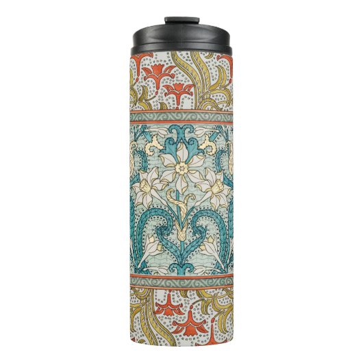 Daffodil chintz art nouveau bloem behang thermosbeker (Voorkant)