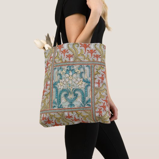 Daffodil chintz art nouveau bloem behang tote bag (Dichtbij)