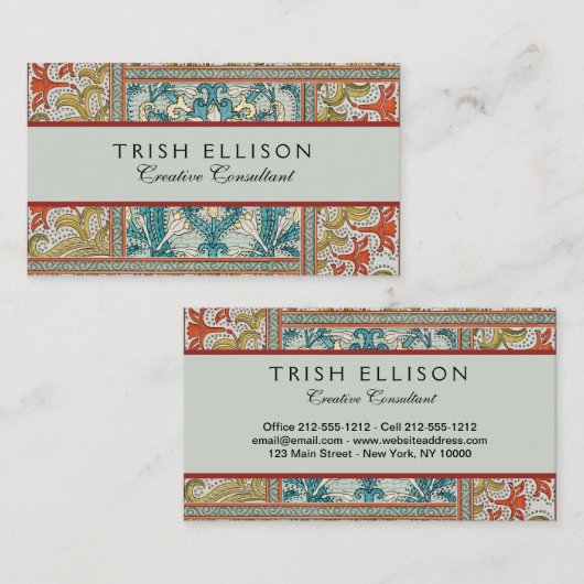 Daffodil chintz art nouveau bloem behang visitekaartje (Voorkant / Achterkant)