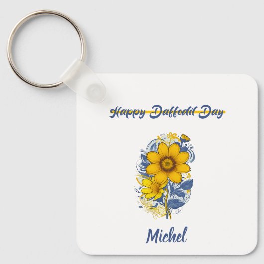 Daffodil Day - Daffodil kankerbewustzijnsbloem Sleutelhanger (Voorkant)