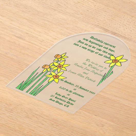 Daffodil Dream Wedding Invitation Acryl Uitnodigingen (Laagn)