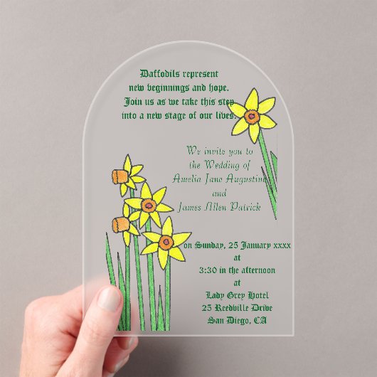 Daffodil Dream Wedding Invitation Acryl Uitnodigingen (Insitu (Draagbaar))