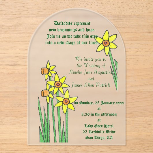 Daffodil Dream Wedding Invitation Acryl Uitnodigingen (Voorkant)