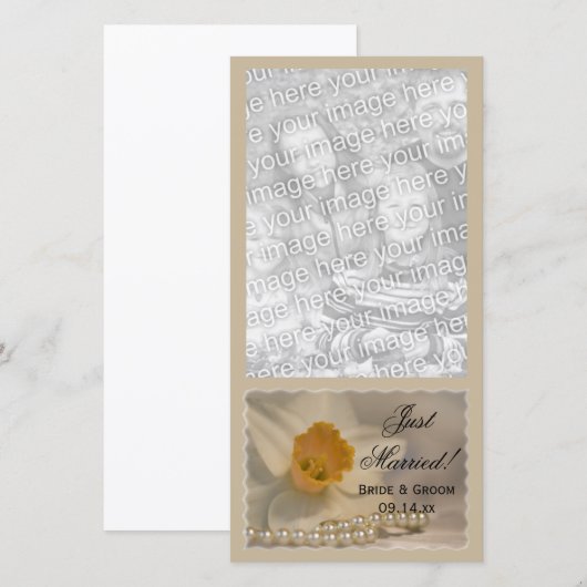 Daffodil en Pearls, gewoon gehuwde fotokaart Aankondiging (Voorkant / Achterkant)