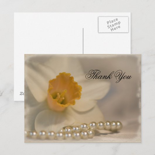 Daffodil en Pearls Wedding Bedankt Briefkaart (Voorkant / Achterkant)