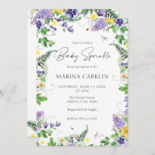 Daffodil en Wildflower Bloemen Bloemen Baby Sprink Kaart (Voorkant / Achterkant)