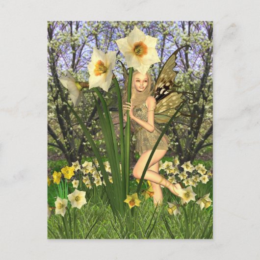 Daffodil Fairy met lente achtergrond Briefkaart (Voorkant)