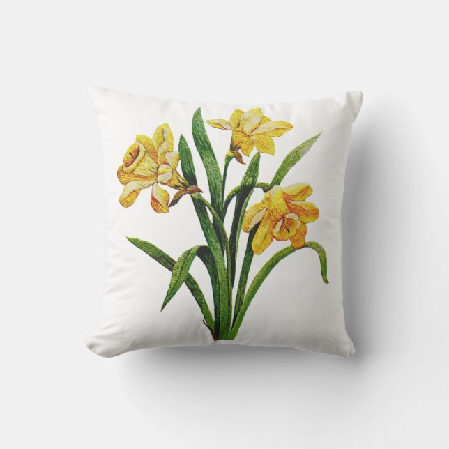 Daffodil Faux Crewel Geborduurd Kussen (Voorkant)