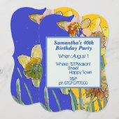 Daffodil Floral 40th Birthday Yellow Navy Blue Kaart (Voorkant / Achterkant)