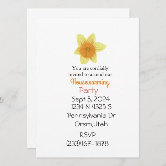 Daffodil Floral Housewarming Party Uitnodiging (Voorkant / Achterkant)