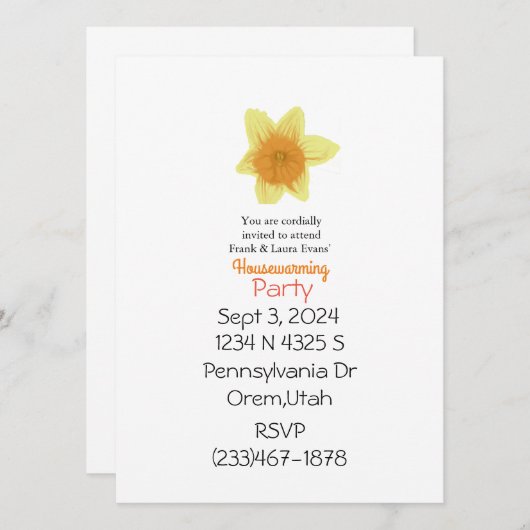 Daffodil Floral Housewarming Party Uitnodiging (Voorkant / Achterkant)