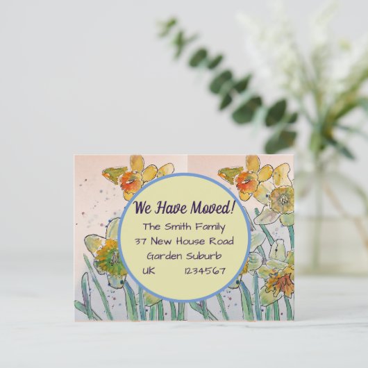 Daffodil Floral New Address Briefkaart we move (Staand voorkant)