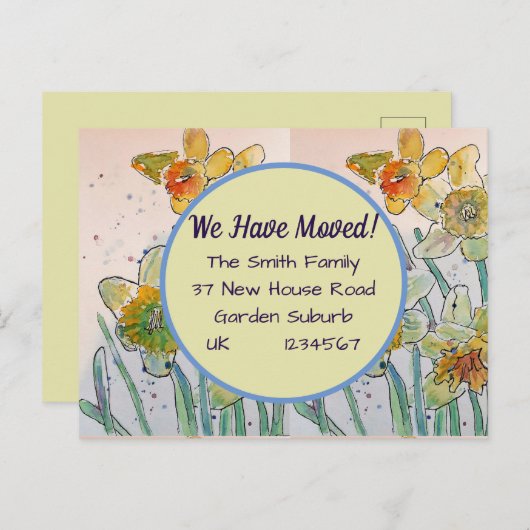 Daffodil Floral New Address Briefkaart we move (Voorkant / Achterkant)