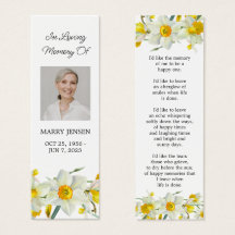 Daffodil Floral Photo Funeral Memorial Bookmark