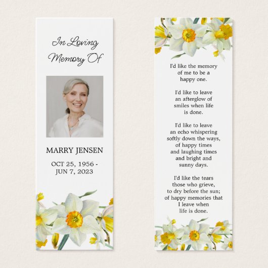 Daffodil Floral Photo Funeral Memorial Bookmark Mini Visitekaartjes (Voorkant /achterkant)