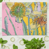 Daffodil Floral Spring Waterverf Roze Theedoek (Gevouwen)