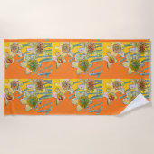 Daffodil Floral Waterverf Oranje strand Strandlaken (Voorkant)