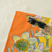 Daffodil Floral Waterverf Oranje strand Strandlaken (In situ)