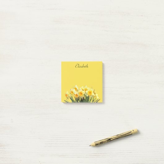 Daffodil Floral Yellow Script Monogram naam 3x3 Post-it® Notes (Op bureau)