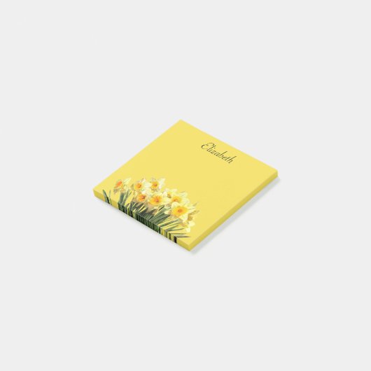 Daffodil Floral Yellow Script Monogram naam 3x3 Post-it® Notes (Schuin)