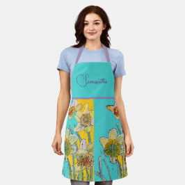 Daffodil Floral Yellow Turquoise Flower Pattern Schort