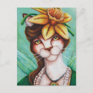 Daffodil Flower Fairy Cat Art-kaart Briefkaart