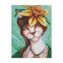 Daffodil Flower Fairy Cat Art-kaart