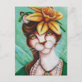 Daffodil Flower Fairy Cat Art-kaart Briefkaart