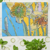 Daffodil Flower Floral Spring Waterverf Blue Theedoek (Gevouwen)