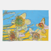Daffodil Flower Floral Spring Waterverf Blue Theedoek (Horizontaal)