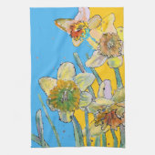 Daffodil Flower Floral Spring Waterverf Blue Theedoek (Verticaal)