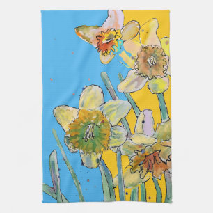 Daffodil Flower Floral Spring Waterverf Blue Theedoek