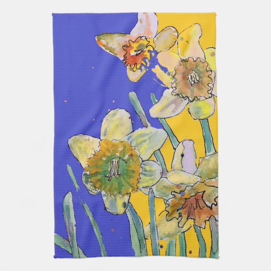 Daffodil Flower Floral Spring Waterverf Navy Theedoek (Verticaal)