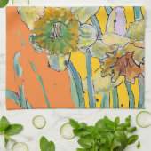 Daffodil Flower Floral Spring Waterverf Oranje Theedoek (Gevouwen)