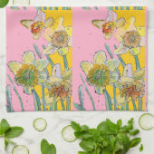 Daffodil Flower Floral Spring Waterverf Pink Tea Theedoek (Gevouwen)