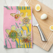 Daffodil Flower Floral Spring Waterverf Pink Tea Theedoek (Quarter Fold)