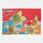 Daffodil Flower Floral Spring Waterverf Red Theedoek (Horizontaal)