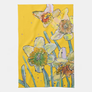 Daffodil Flower Floral Spring Waterverf Yellow Theedoek