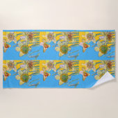 Daffodil Flower Floral Waterverf Light Blue Strandlaken (Voorkant)