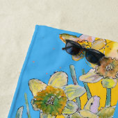 Daffodil Flower Floral Waterverf Light Blue Strandlaken (In situ)