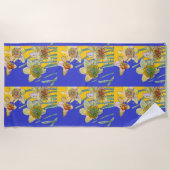 Daffodil Flower Floral Waterverf Navy Blue Strandlaken (Voorkant)