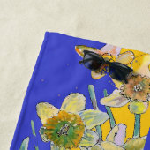 Daffodil Flower Floral Waterverf Navy Blue Strandlaken (In situ)