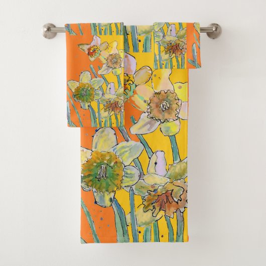 Daffodil Flower Floral Waterverf Oranje Bad Handdoek (Insitu)
