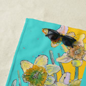 Daffodil Flower Floral Waterverf Turquoise Strandlaken (In situ)