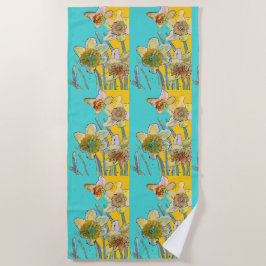 Daffodil Flower Floral Waterverf Turquoise Strandlaken