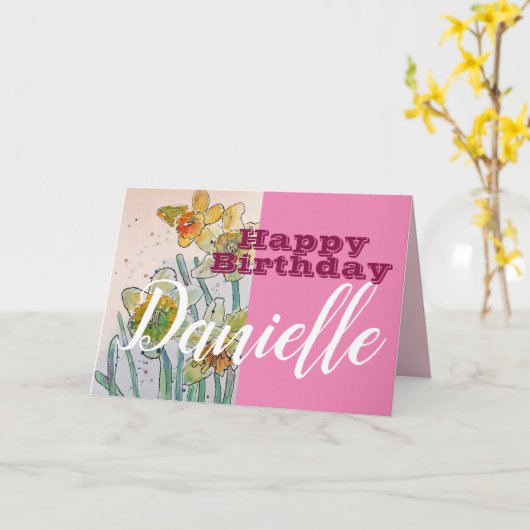 Daffodil Flower Happy Birthday Womans Name Card Kaart (Gele Bloem)