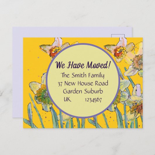 Daffodil Flower New Address Briefkaart we move (Voorkant / Achterkant)