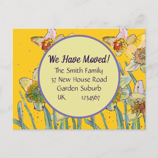 Daffodil Flower New Address Briefkaart we move (Voorkant)