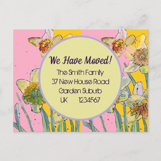 Daffodil Flower New Address Briefkaart we move (Voorkant)