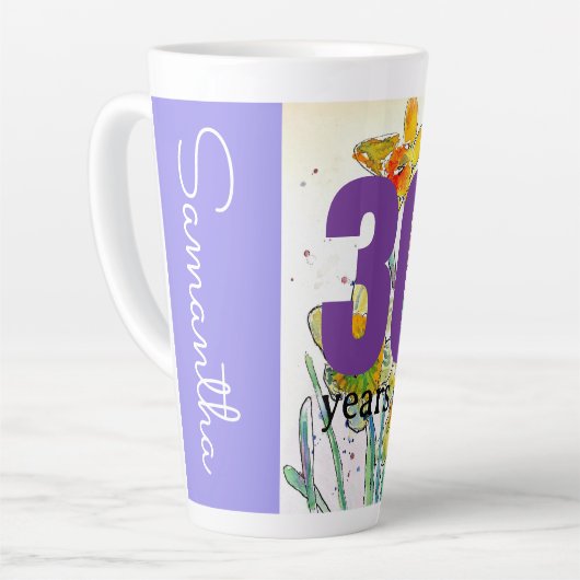 Daffodil Flower Waterverf Verjaardag 30 jaar Latte Mok (Linkerhoek)